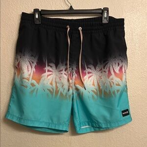 Hurley Men Tropical Swim Shorts Black and Teal Size Large
